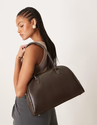 ASOS DESIGN double zip bowler bag in washed brown | ASOS (Global)