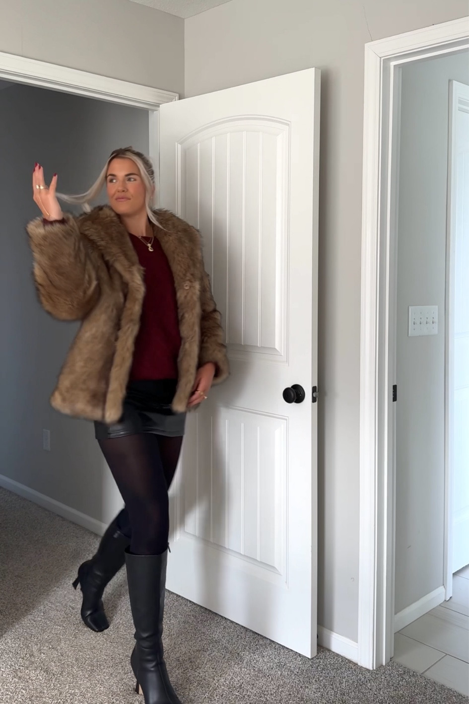 size up in tights if you’re tall! size xs in fur coat, small in sweater, small in leather skirt — boots are last year so linking this years version :)

#LTKStyleTip #LTKSeasonal #LTKHoliday