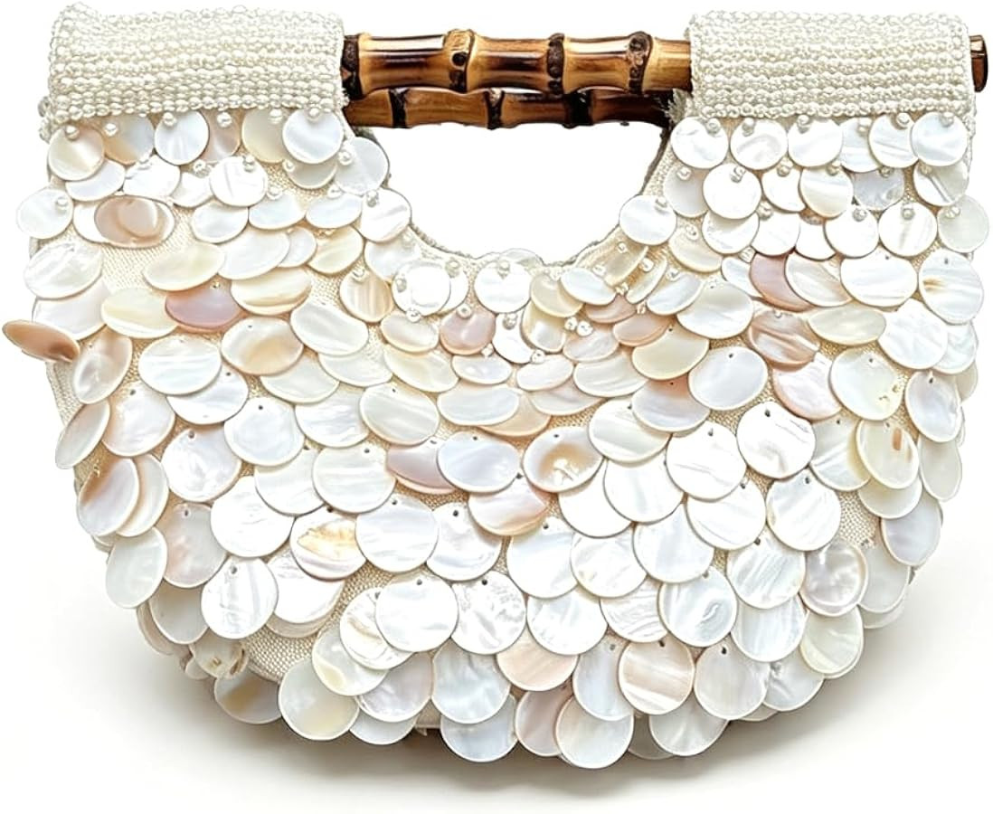 Shell Beaded Clutch Purse for Women Luxury Handmade Top Handle Bag Beach Evening Handbag for Summ... | Amazon (US)