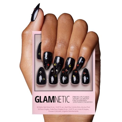 Glamnetic Press On Nails - Winter Comet | Glossy, Opaque, Short Almond Nails, Salon Quality | 15 Sizes - 30 Nail Kit with Glue | Amazon (US)
