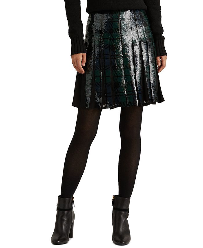 Lauren Ralph Lauren Sequined Plaid Pleated Skirt & Reviews - Skirts - Women - Macy's | Macys (US)