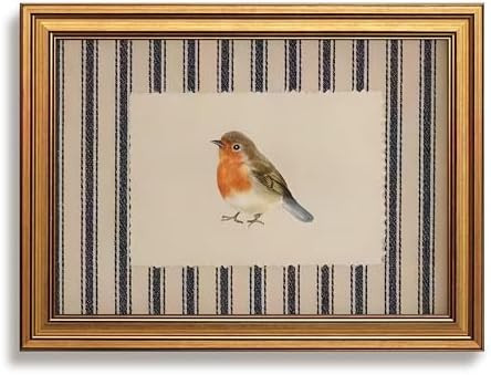Vintage Gold Framed Bird Wall Art for Cottagecore Decor, Robin Illustration Canvas Prints, Stripe... | Amazon (US)