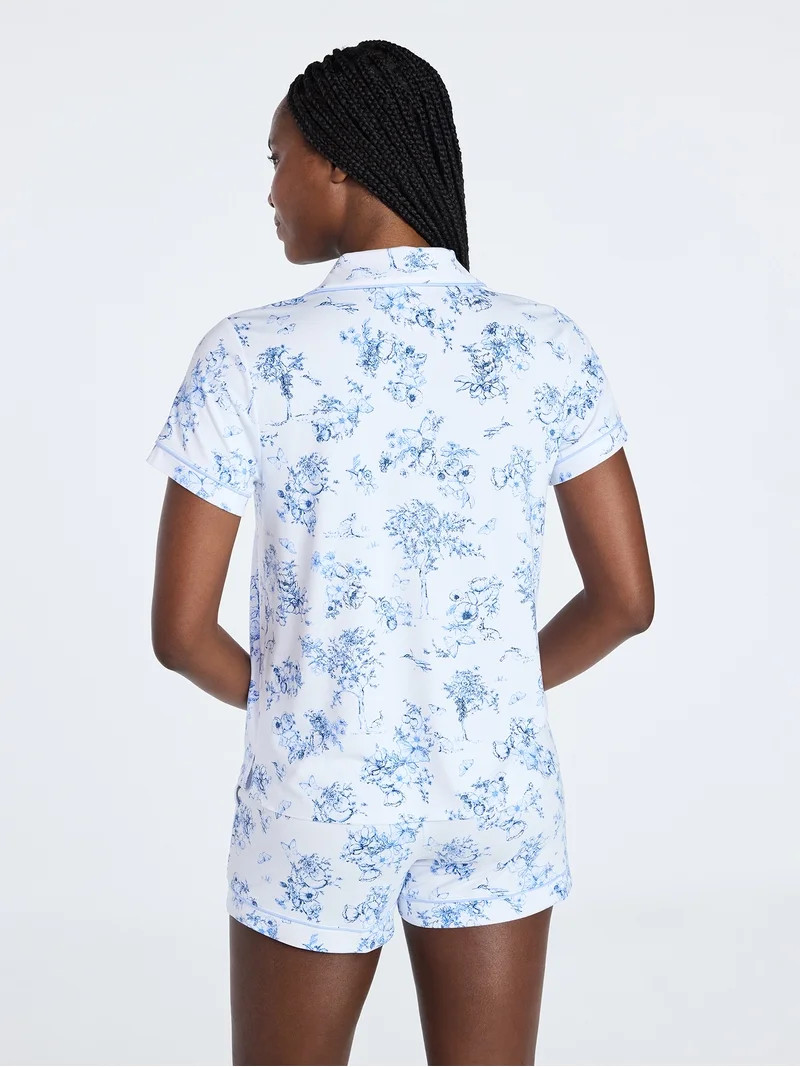 Joyspun Women's Dreamy Soft Collection Notch Collar Top and Shorts Pajama Set, 2-Piece, Sizes XS-... | Walmart (US)