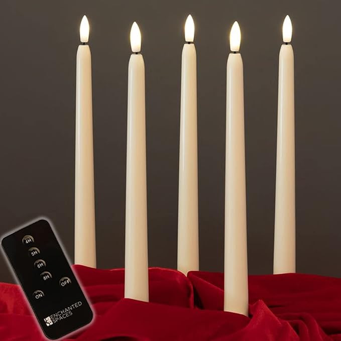 Set of 5 Flameless LED Ivory 10" Taper Candles Featuring Realistic Black Wick with Daily Timer Re... | Amazon (US)