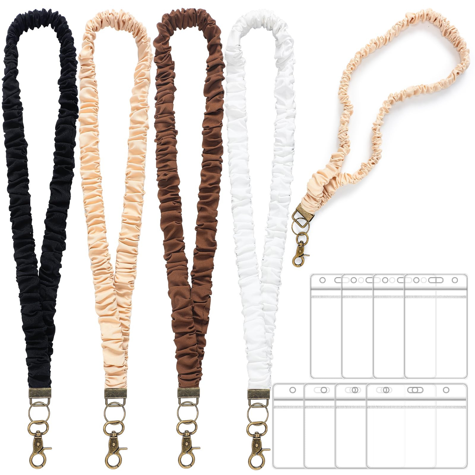 SATINIOR 4 Pcs Stretchy Scrunchie Lanyards with 8 ID Holder for ID Badges and Keys, Cute Neck Scr... | Amazon (US)