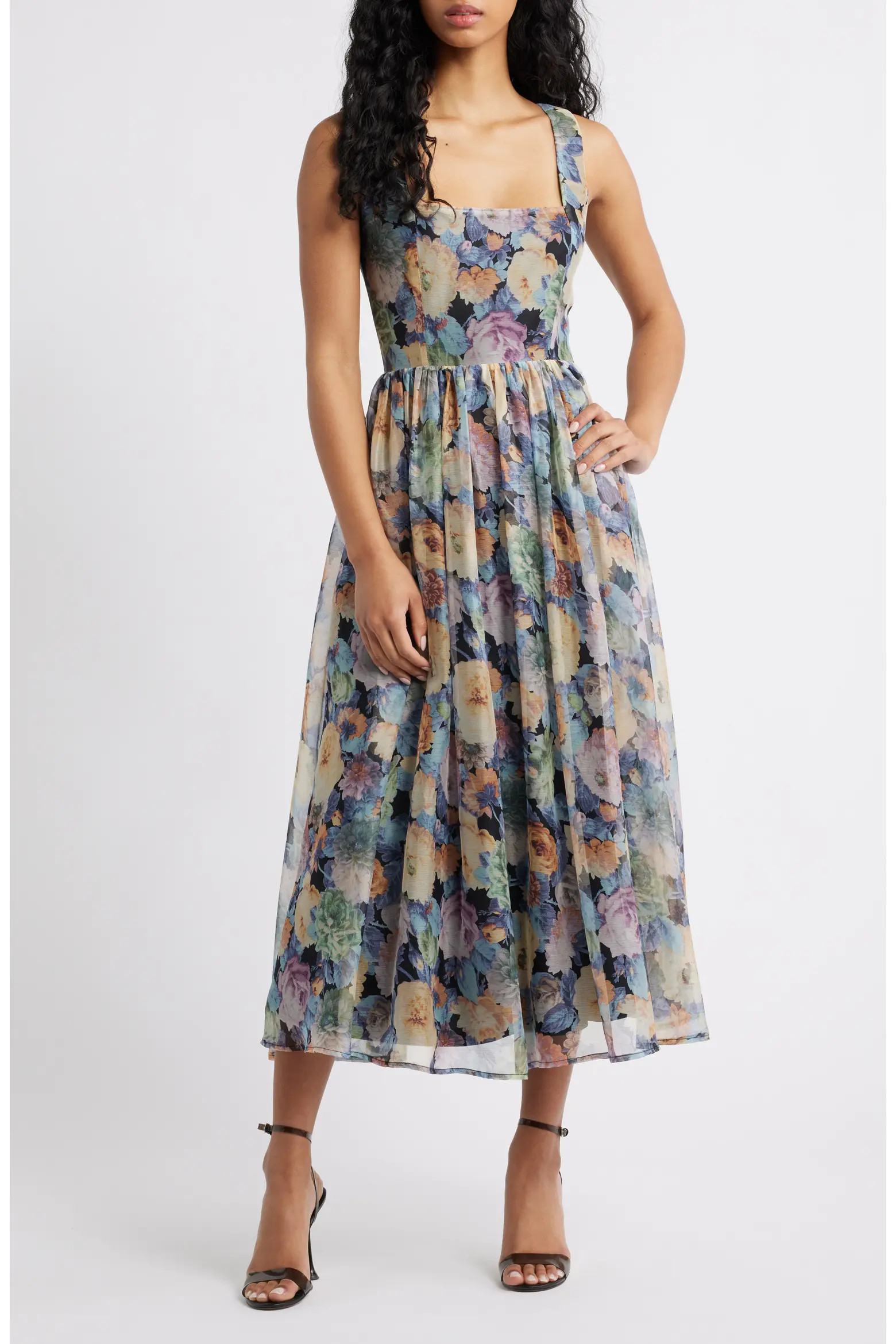 Logan Floral Square Neck Midi Dress (Women) | Nordstrom | Nordstrom