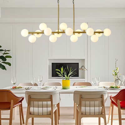 BAOURE Glass Globe Sputnik Chandelier, 16-Light Mid Century Modern Light Fixture Over Table, 57.42in Gold Linear Chandeliers for Dining Room | Target