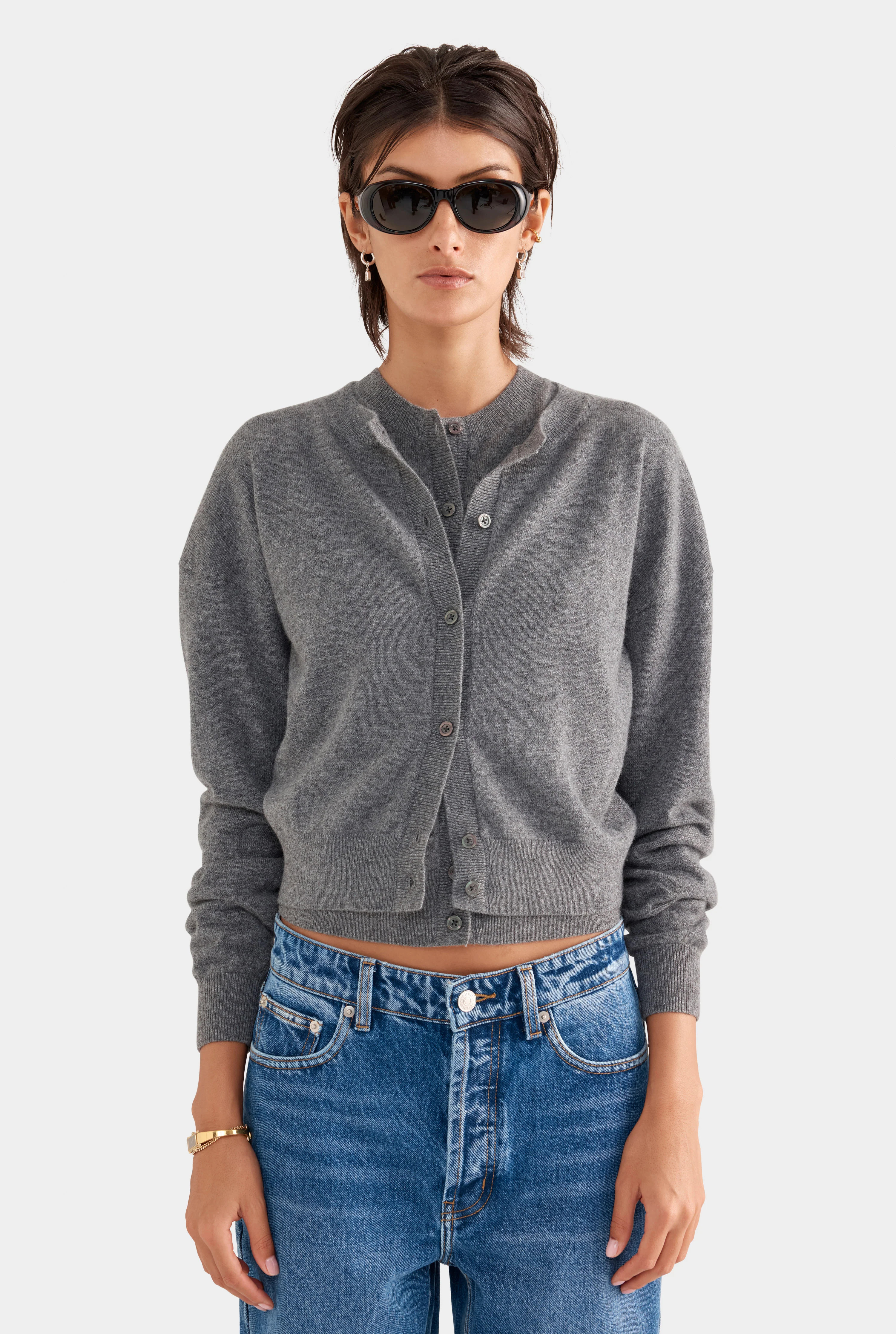 Womens Dropshoulder Cashmere Cardigan in Charcoal | Venroy | Venroy AU