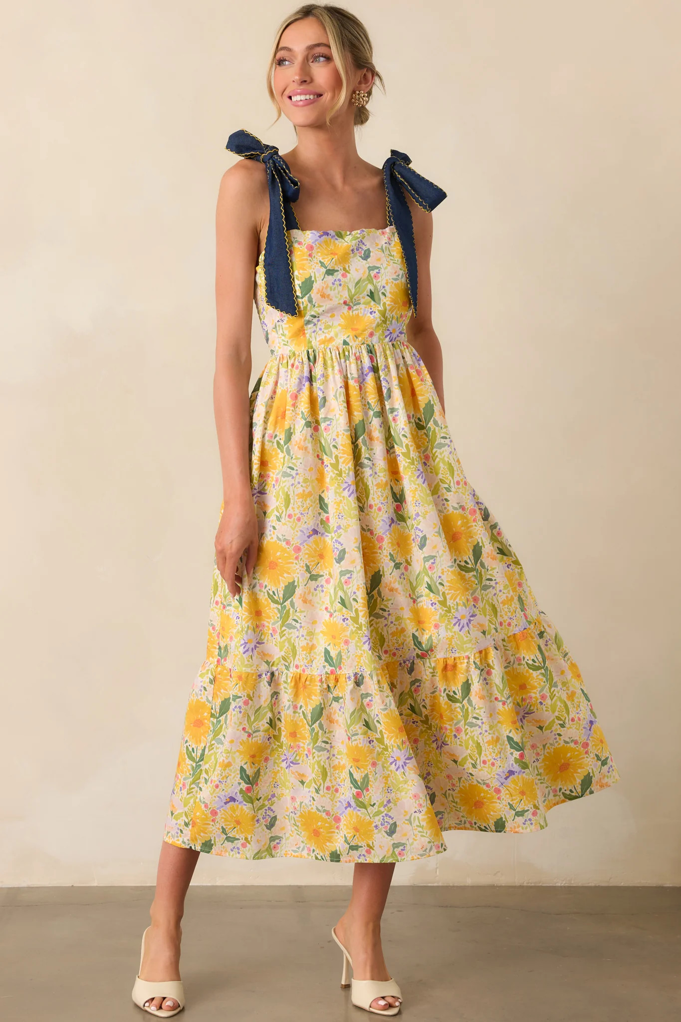 Only Good Things To Come Yellow Floral Cotton Maxi Dress | Red Dress