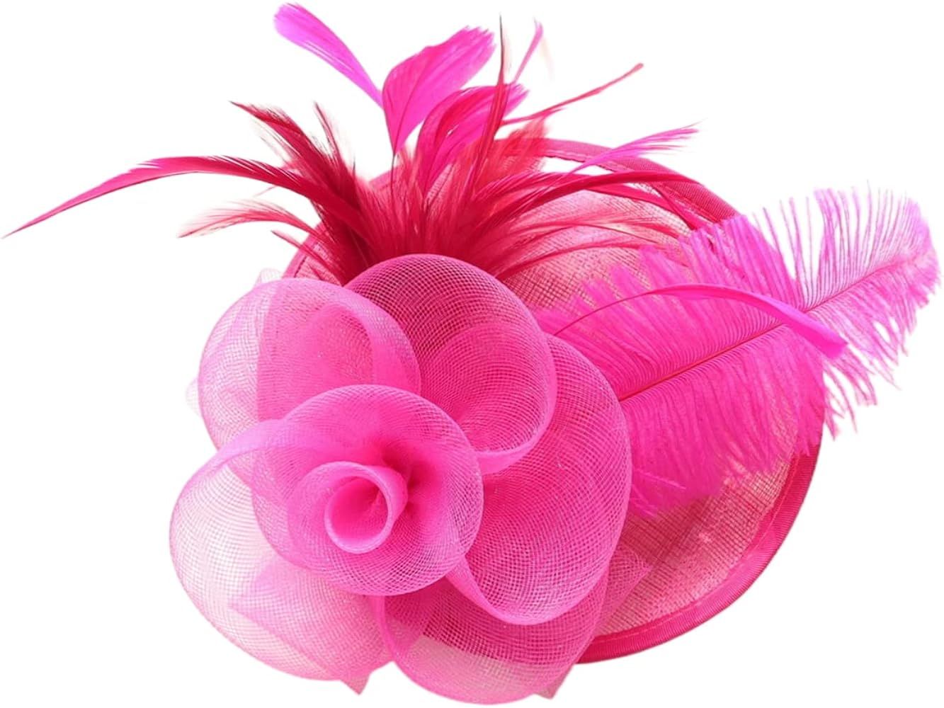 SHUERIET Fascinators Hat Flower MeshVeil Ribbons Feathers on a Headband and a Clip Tea Party Head... | Amazon (US)