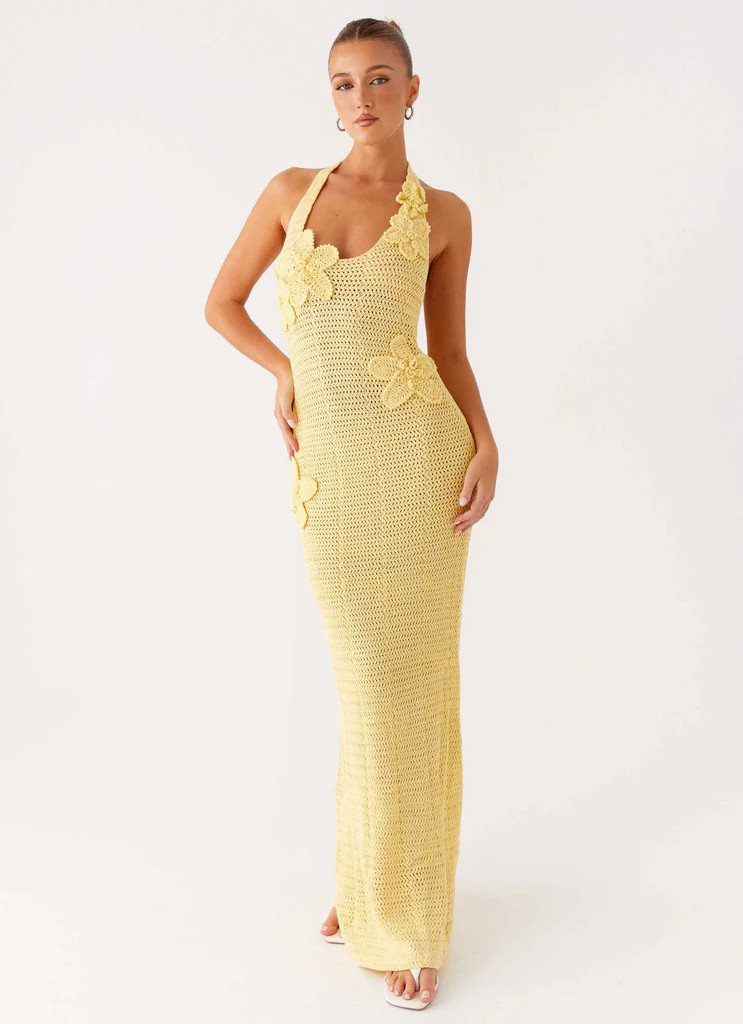 Novalee Flower Crochet Maxi Dress - Yellow | Peppermayo (Global)