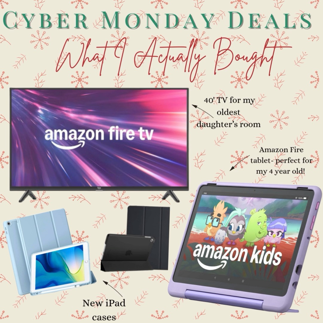 What I actually bought for Cyber Monday! This TV is perfect for my daughter's room and is currently 40% OFF!! Amazon Tablets are our favorite for our kids before we splurge on iPads so we are upgrading our 4 year old's Fire while it's 45% OFF!! and couldn't pass up this deal on these iPad cases for my older kids! Hurry before these deals end tonight!!  

 #LTKCyberWeek #LTKGiftGuide #LTKHoliday