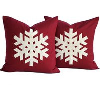 Two Red Linen Snowflake Christmas Pillow Covers, Holiday Pillow, Decorative Cushion, Decoration | Etsy (US)