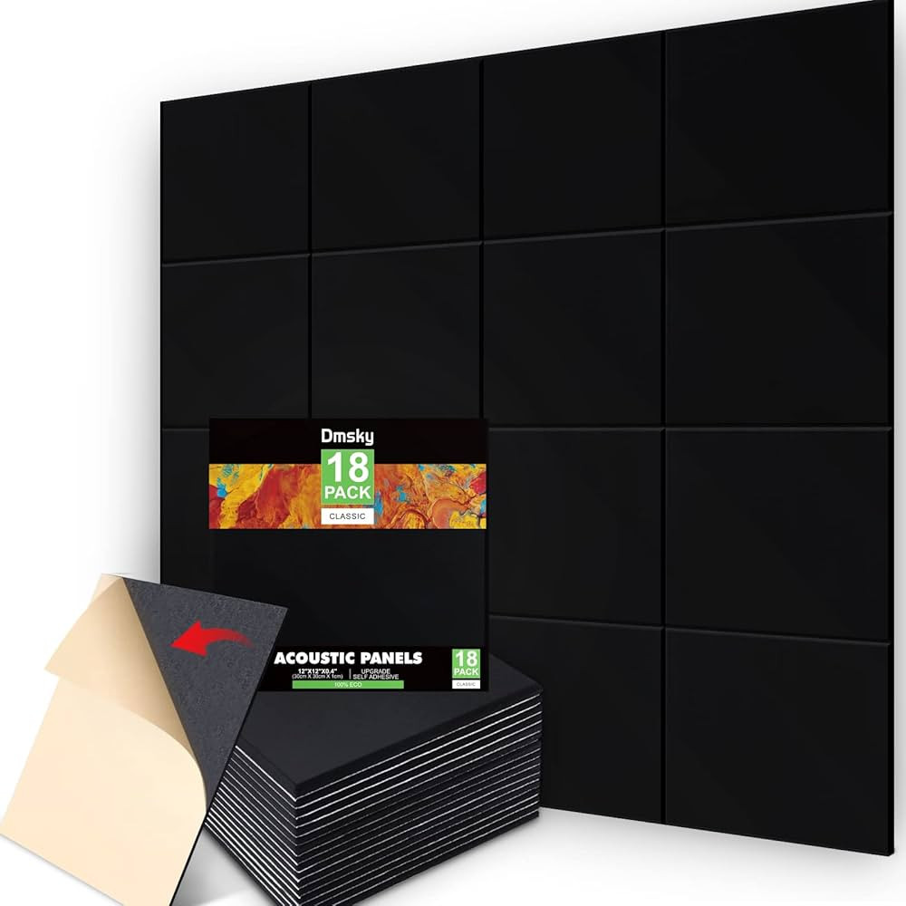18 Pack Black Acoustic Panels 12"X12"X 0.4"Sound Absorbing Panel Wall Decoration Soundproof Wall ... | Amazon (US)