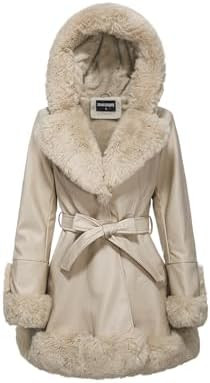 GRAN ORIENTE Women's Faux Leather Jacket with Faux Fur Collar, Winter Long Sleeve Furry Trim Pepl... | Amazon (US)