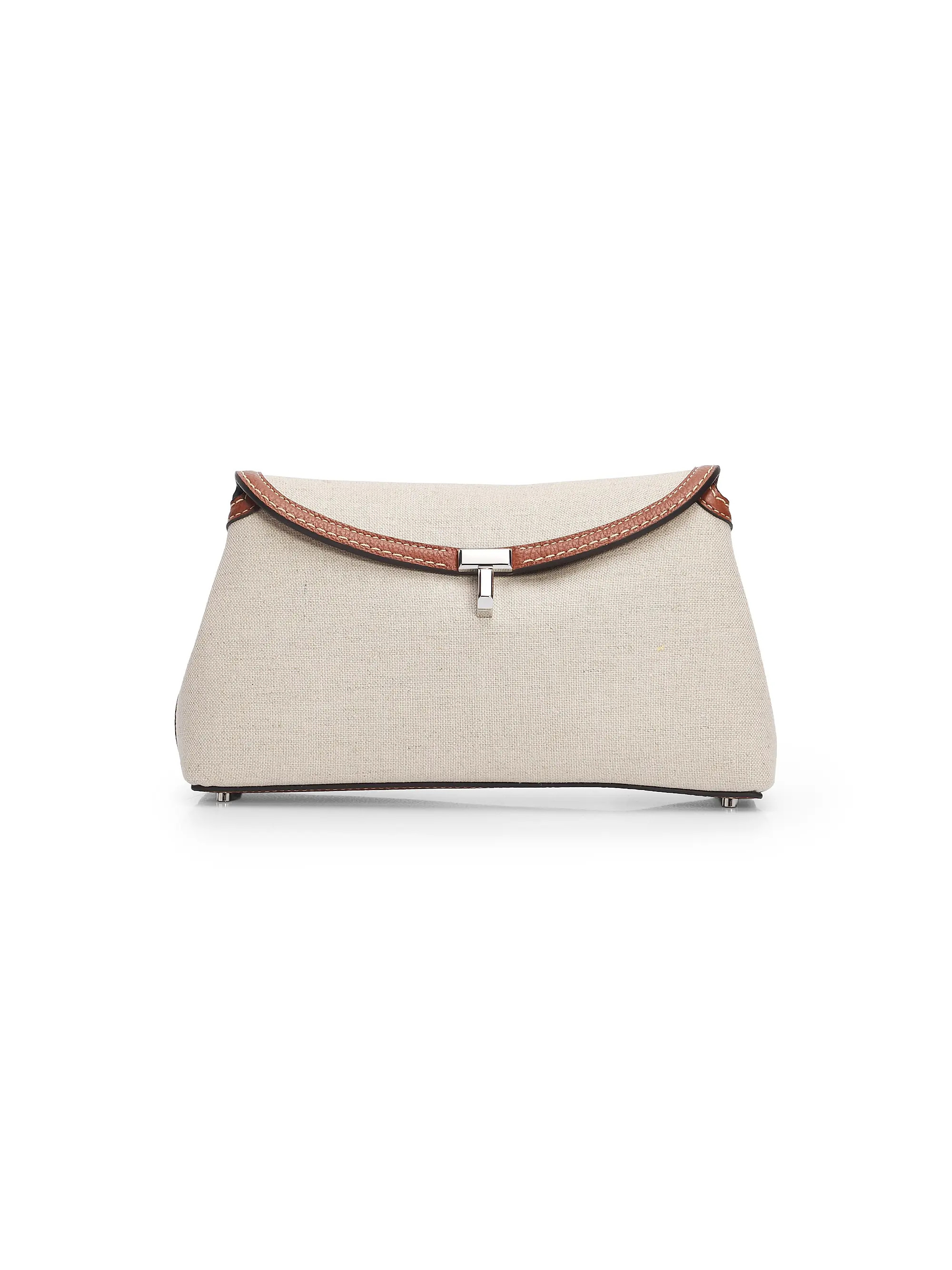 Toteme T-Lock Canvas & Leather Clutch | Saks Fifth Avenue | Saks Fifth Avenue