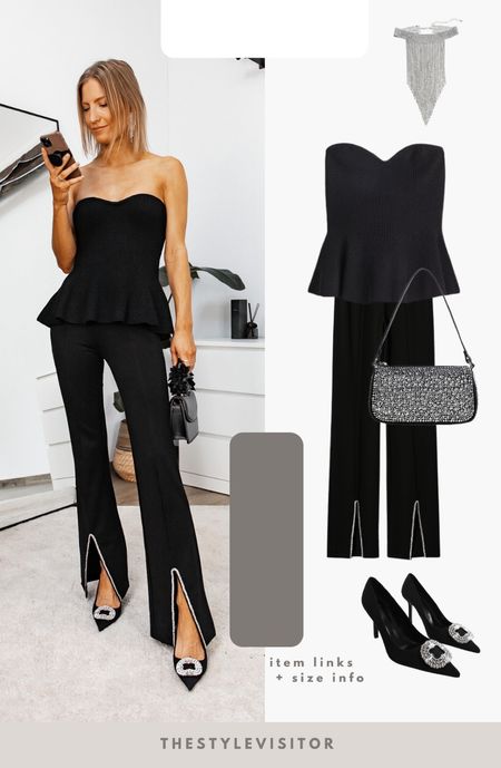 Recreated this look but this time with rhinestone split pants. I love these pants, they’re more like leggings and stretchy (tts). And the top runs slightly large. I’m wearing s but could’ve worn xs. Read the size guide/size reviews to pick the right size.

Leave a 🖤 if you want to see more party outfits like this

#date night outfit #party outfit #partywear #black rhinestone trousers #peplum top 

#LTKSeasonal #LTKstyletip #LTKHoliday