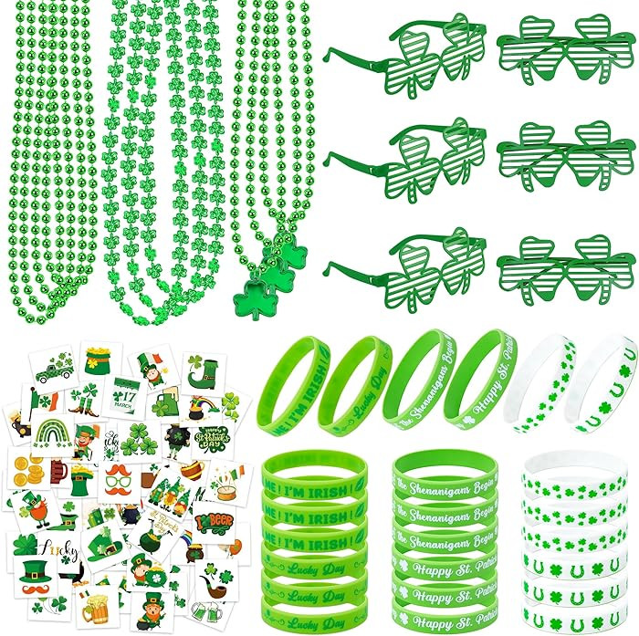 140PCS St Patricks Day Accessories, St. Patrick's Day Glasses Bracelets Tattoos Beads, Irish Glas... | Amazon (US)