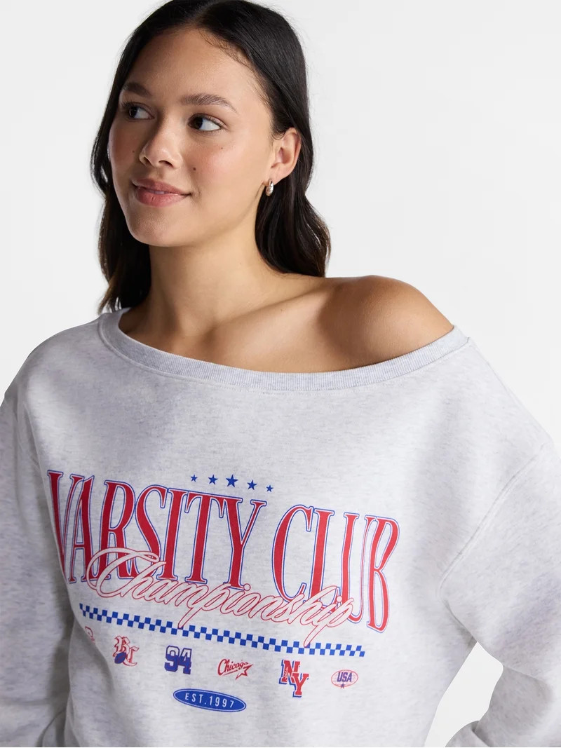 No Boundaries Off Shoulder Sweatshirt with Long Sleeves, Women\u2019s Sizes XXS-4X | Walmart (US)