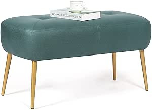 Homebeez 32.8" Length Bedroom Bench, End Bed Ottoman Bench with Golden Metal Legs, Dressing Chair... | Amazon (US)