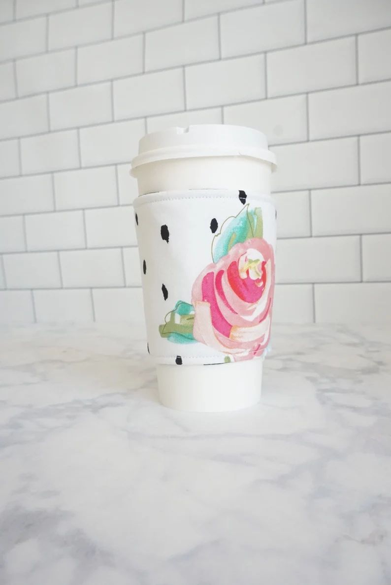 Reusable Coffee Sleeve-Pink Floral Print | Etsy (US)