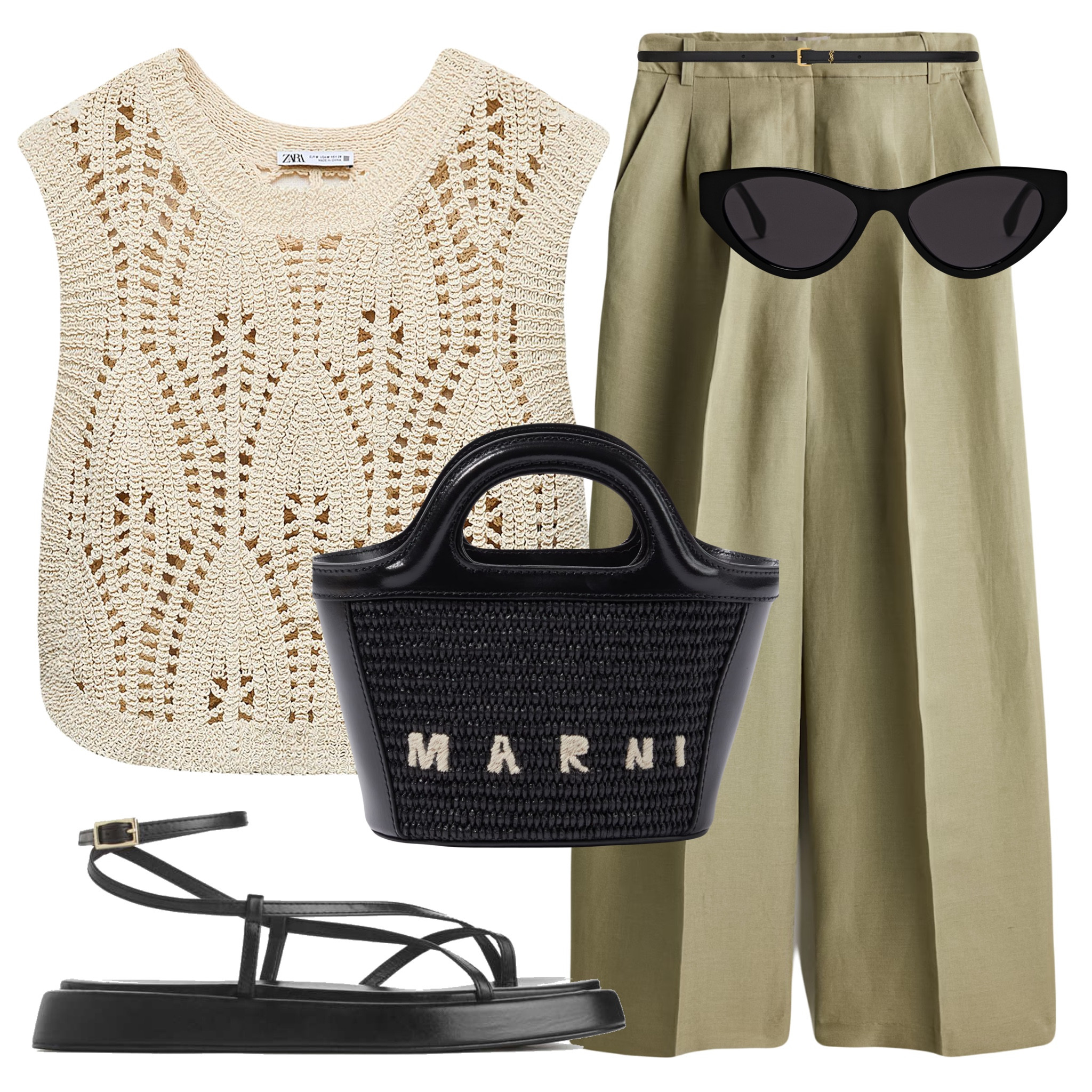 Crochet obsession 🖤 Styling viral Zara crochet waistcoat top with khaki wide trousers, Marni Tote Tropicalia bag, Arket leather strap sandals, Massimo Dutti sunglasses.
⠀⠀
Tags: easy styling, simple everyday look, chic & basic outfit, verano, effortless, Parisian look, casual outfit, capsule wardrobe, summer style, summer fashion, summer look, summer outfit, brunch style, high street, Zara waistcoat top. 

#LTKsummer #LTKbag #LTKstyletip