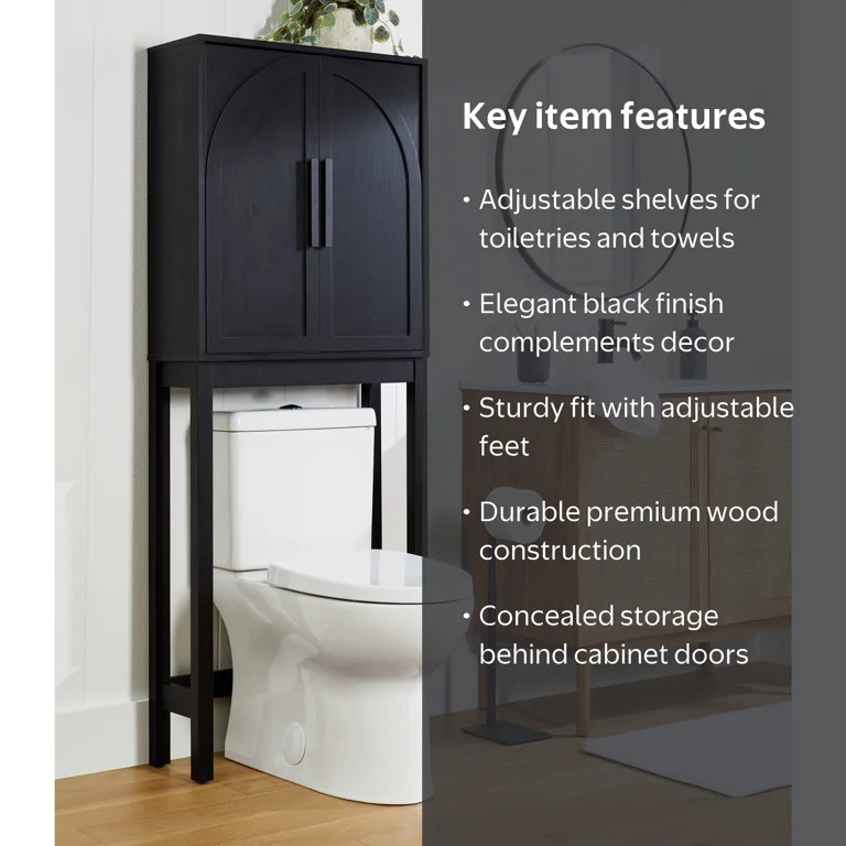 Better Homes & Gardens Juliet over-the-Toilet Space Saver Cabinet, 2 Adjustable Shelves, Black | Walmart (US)