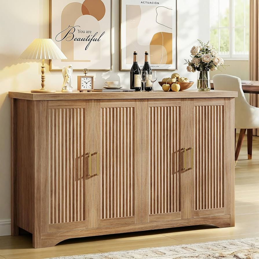 Fluted Sideboard Buffet Cabinet with Storage 55.59",Natural Oak | Amazon (US)