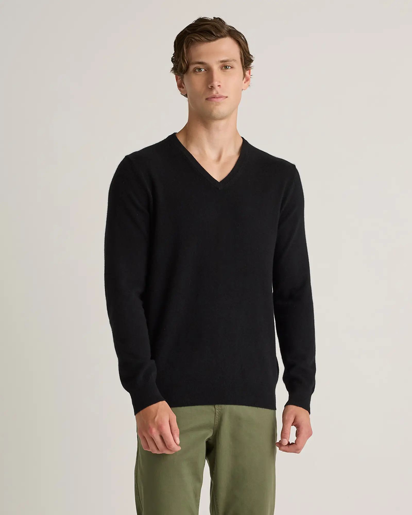 Mongolian Cashmere V-Neck Sweater in Black | Quince