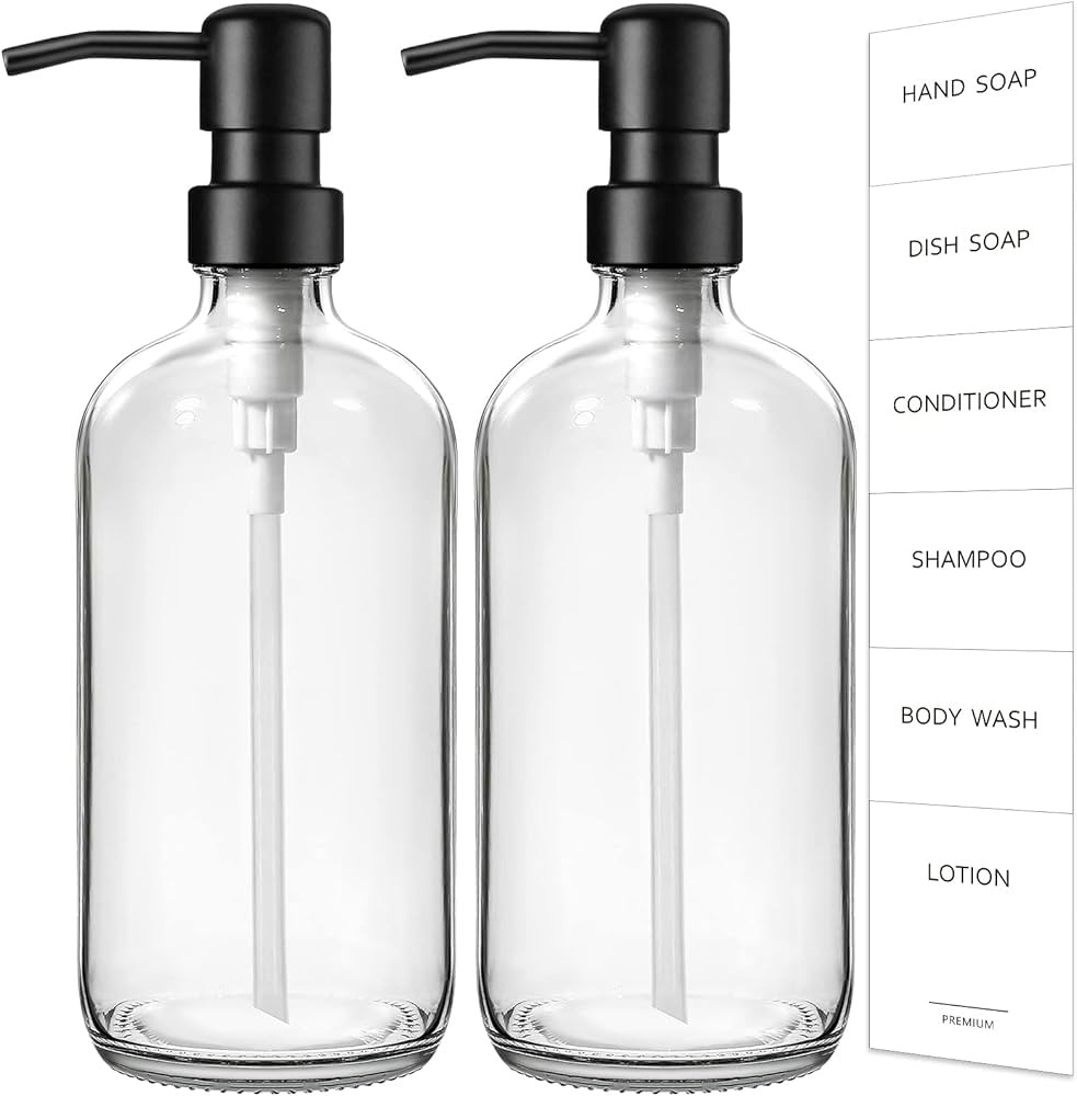 Amazon.com: GMISUN Clear Glass Soap Dispenser, 2 Pack Thick Hand and Dish Soap Dispenser Set with... | Amazon (US)