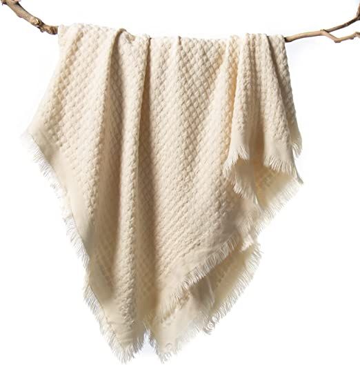 LIFEIN Boho Throw Blanket for Couch-Soft White Knit Throw Blanket,Cozy Farmhouse Waffle Knitted S... | Amazon (US)