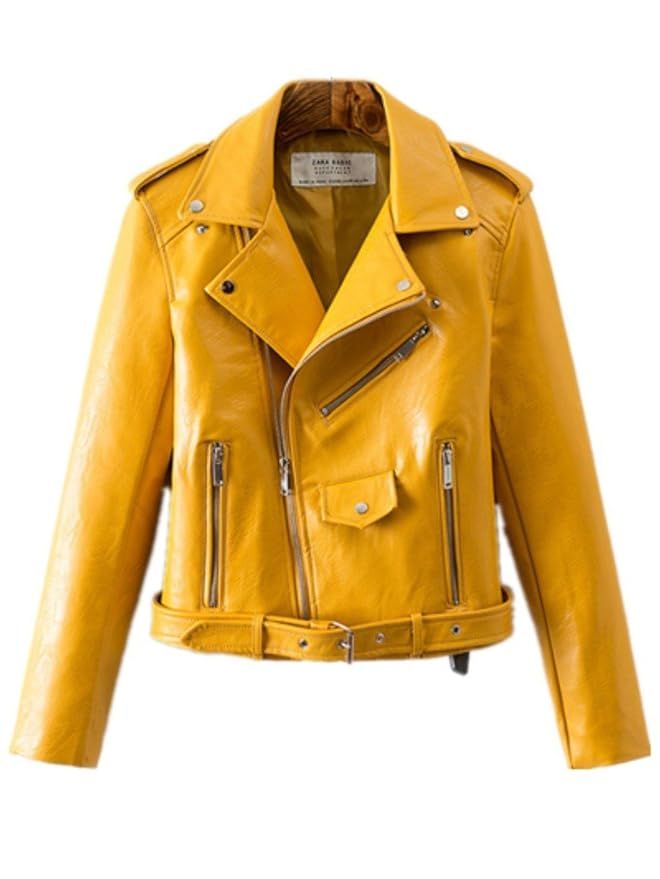 Women's Trendy Stand Collar PU Leather Moto Jacket Leather Coat | Amazon (US)