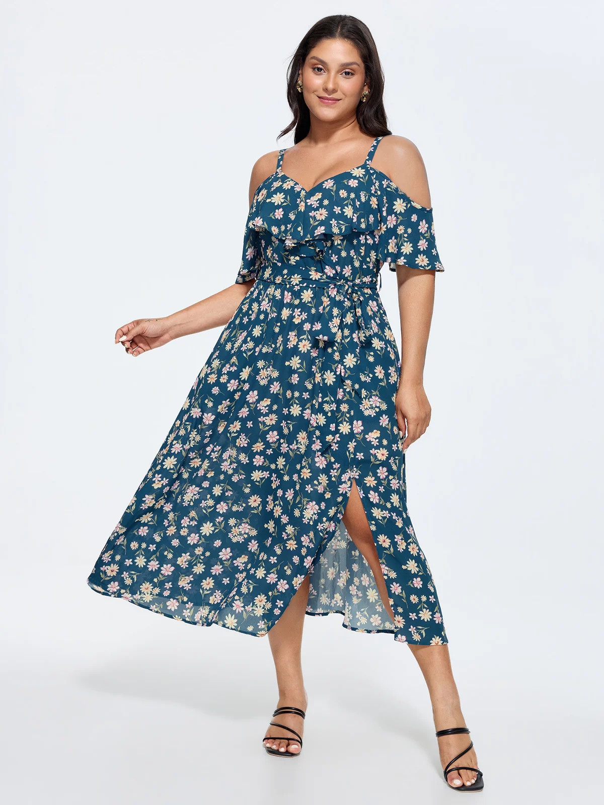 Stretchy Floral Print Cold-Shoulder Maxi Dress | Bloomchic