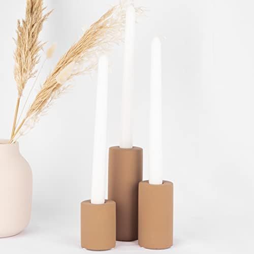 Koyal Wholesale Minimalist Terracotta Taper Candle Holder Set of 3, Terracotta Candlestick Holders,  | Amazon (US)