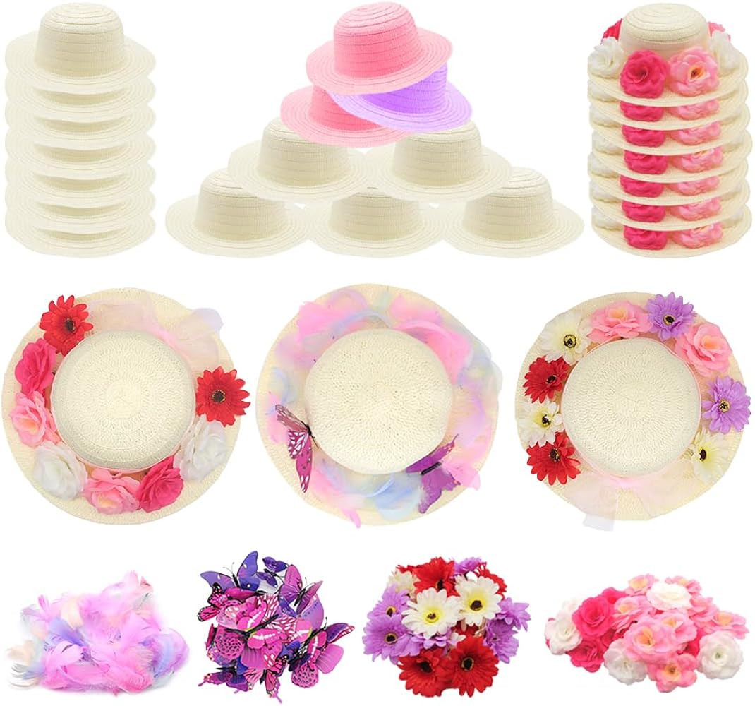 Amazon.com: Lamnhin 297 Pcs DIY Tea Party Hats Set for Girl Include 24 Pcs Hats, Artificial Flowe... | Amazon (US)