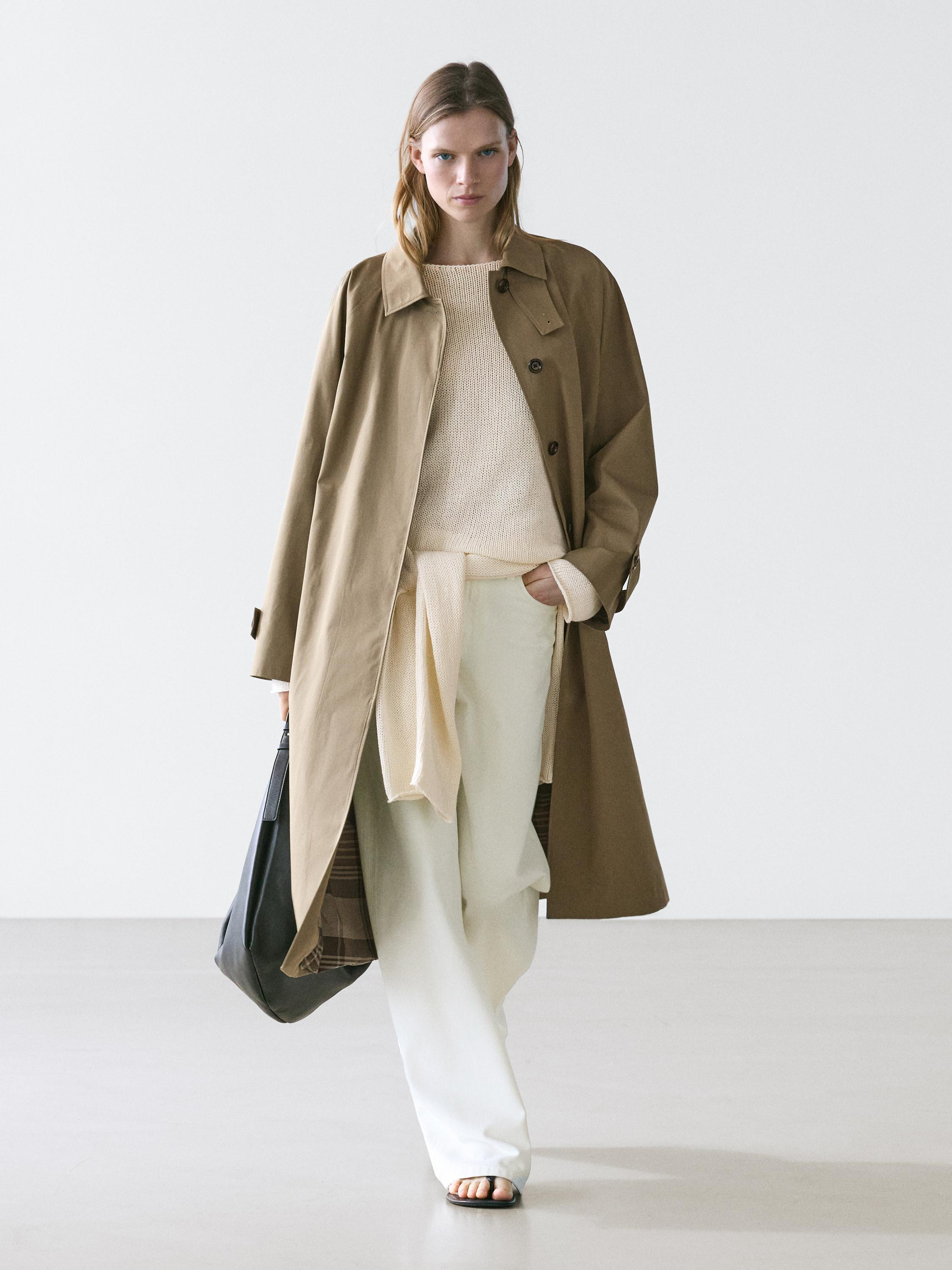 Oversize trench coat with check lining | Massimo Dutti UK