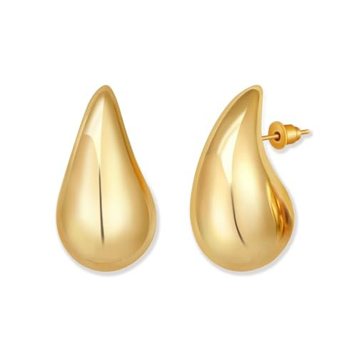 Chunky Gold Earrings, Gold Teardrop Earrings for Women Drop Dangle Earrings Hypoallergenic 14K Gold Plated Hoop Earrings Set Trendy Jewelry Gift | Amazon (US)