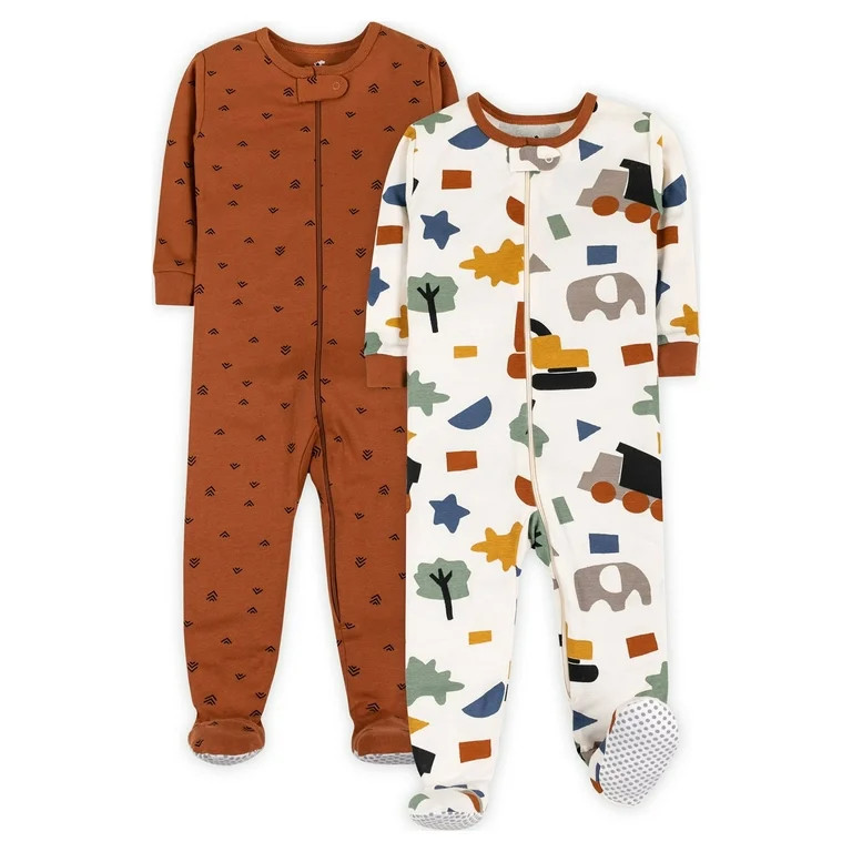Little Star Organic Baby & Toddler Boy 2 Pk Footed Full Zip Snug Fit Pajamas, Size 9 Months - 5T | Walmart (US)