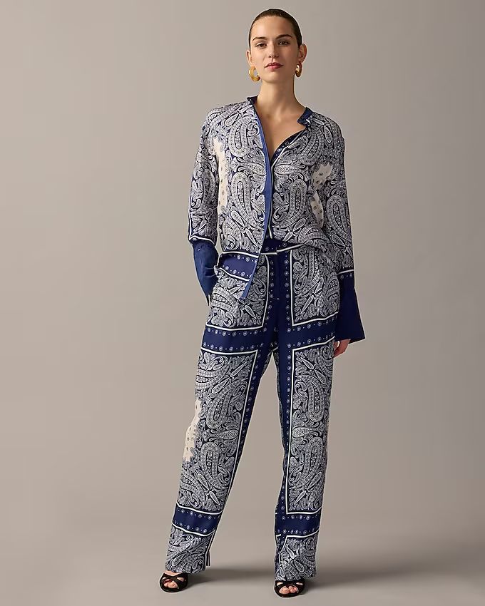 Straight-leg drapey cupro-blend essential pant in paisley scarf print | J.Crew US