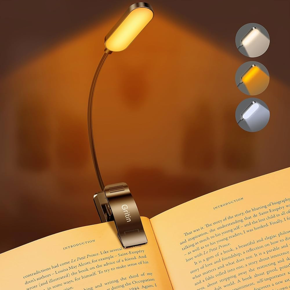 Gritin 16 LED Rechargeable Book Light for Reading in Bed - Eye Caring 3 Color Temperatures, Stepl... | Amazon (US)