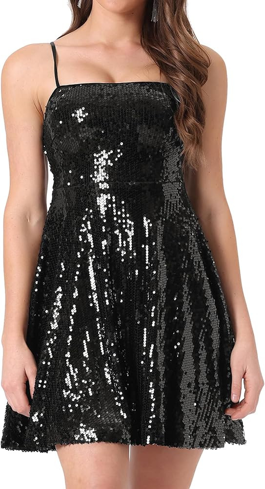 Allegra K Women's Adjustable Spaghetti Straps Party Glitter Sparkle Sequin Dress | Amazon (CA)
