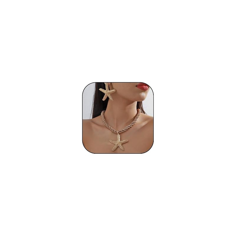 Seashell Necklace for Women Handmade Gold Shell Charm Necklace Big Starfish Necklace Beach Essent... | Amazon (US)
