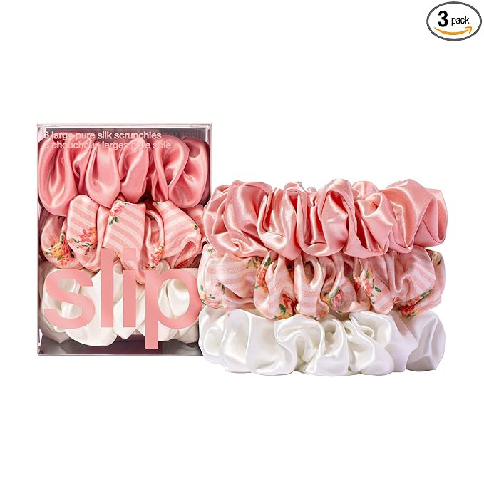 Slip Silk Scrunchies - Petal - 100% 22 Momme Mulberry Silk, Large Hair-Friendly Elastic Set for W... | Amazon (US)