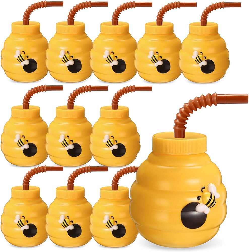 Mifoci 12 Pcs Summer Daisy Honeycomb Party Favor Drinking Cups with Lids, 10 oz Toy Bee Cups for ... | Amazon (US)