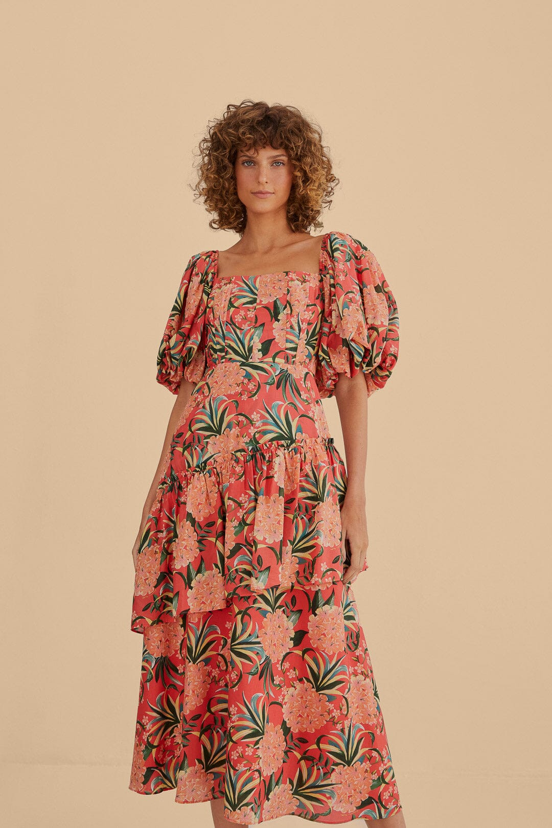 Red Pineapple Bloom Cut Out Midi Dress | FarmRio (US)