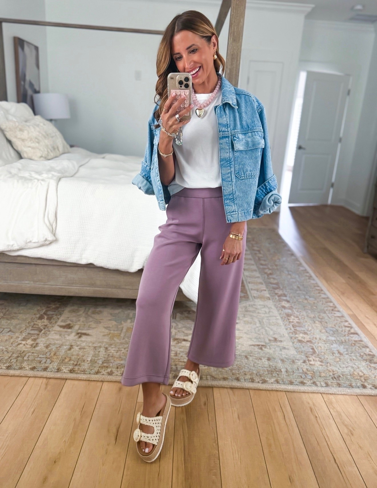 Amazon modal blend pants in XXS. Ribbed tank top in XS. Target denim jacket in XS. Jelly slides are whole sizes only - I’m a 6.5 and did a 7. Casual outfit. Summer outfit. Travel outfit. Mom outfit.

#LTKootd #LTKmomlife #LTKgrwm