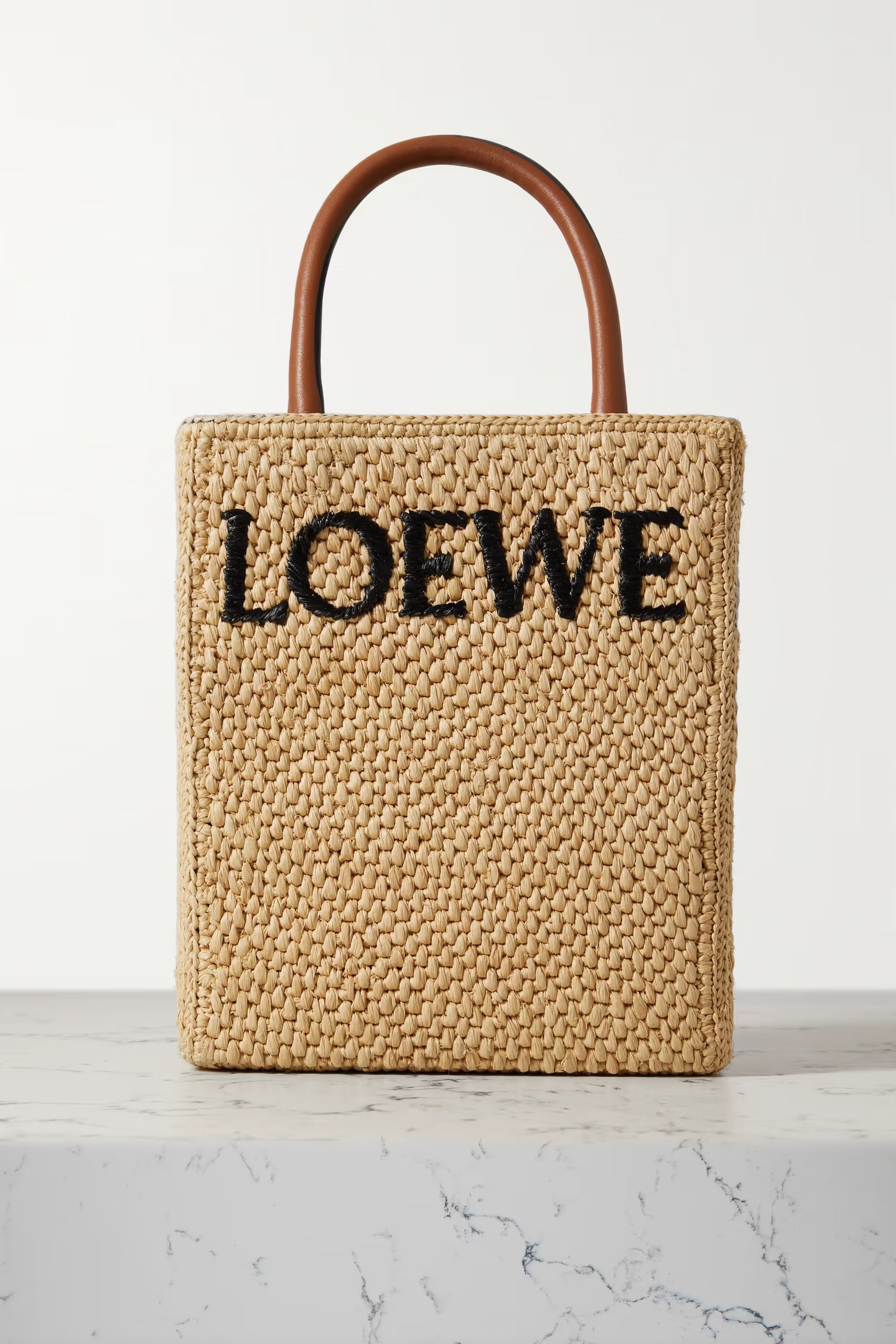 Leather-trimmed raffia tote | NET-A-PORTER (US)