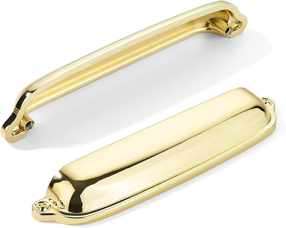 khtumeware 10 Pack Polished Brass Cup Pulls 3-1/2 Inch Center to Center - Cabinet & Drawer Handle... | Amazon (US)