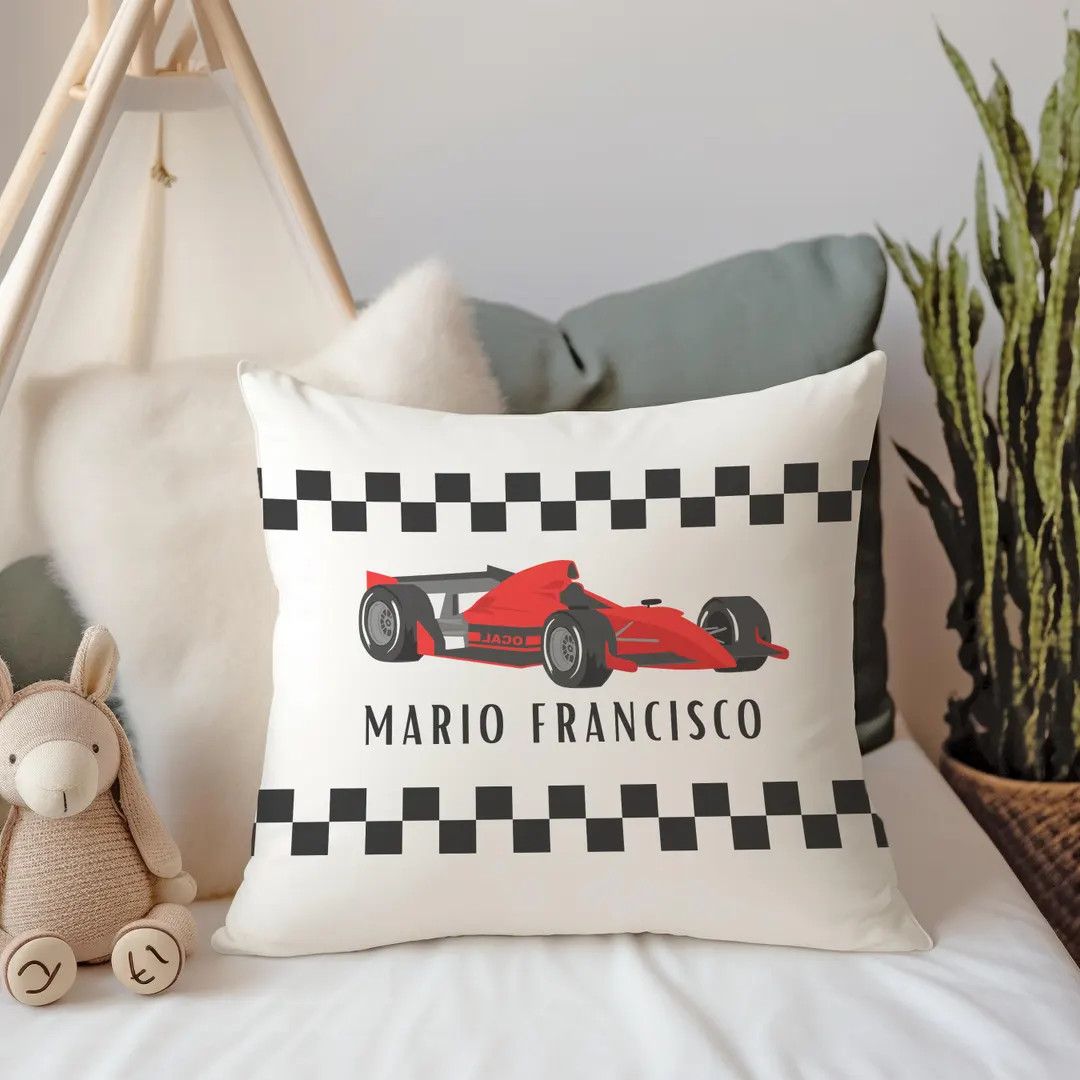 Personalized race car pillow custom name boy room decor racing car themed toddler bedroom | Etsy (US)