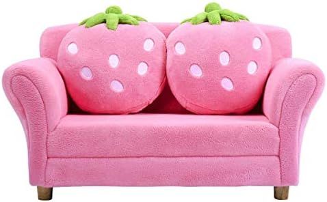 Costzon Kids Sofa, with 2 Cute Strawberry Pillows, Children Couch Armrest Chair Double Seats, Toddle | Amazon (US)